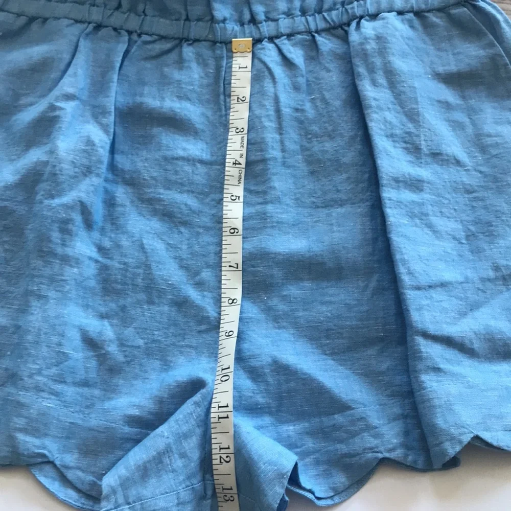 J. Crew Linen Short Sleeve Scallop Trim Scoop Neck Romper Chambray Blue Sz M NWT